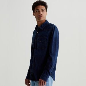 AG Aiden Western Shirt‎ Classic Denim Jeans Pearl Button Snap Size S Men Unisex